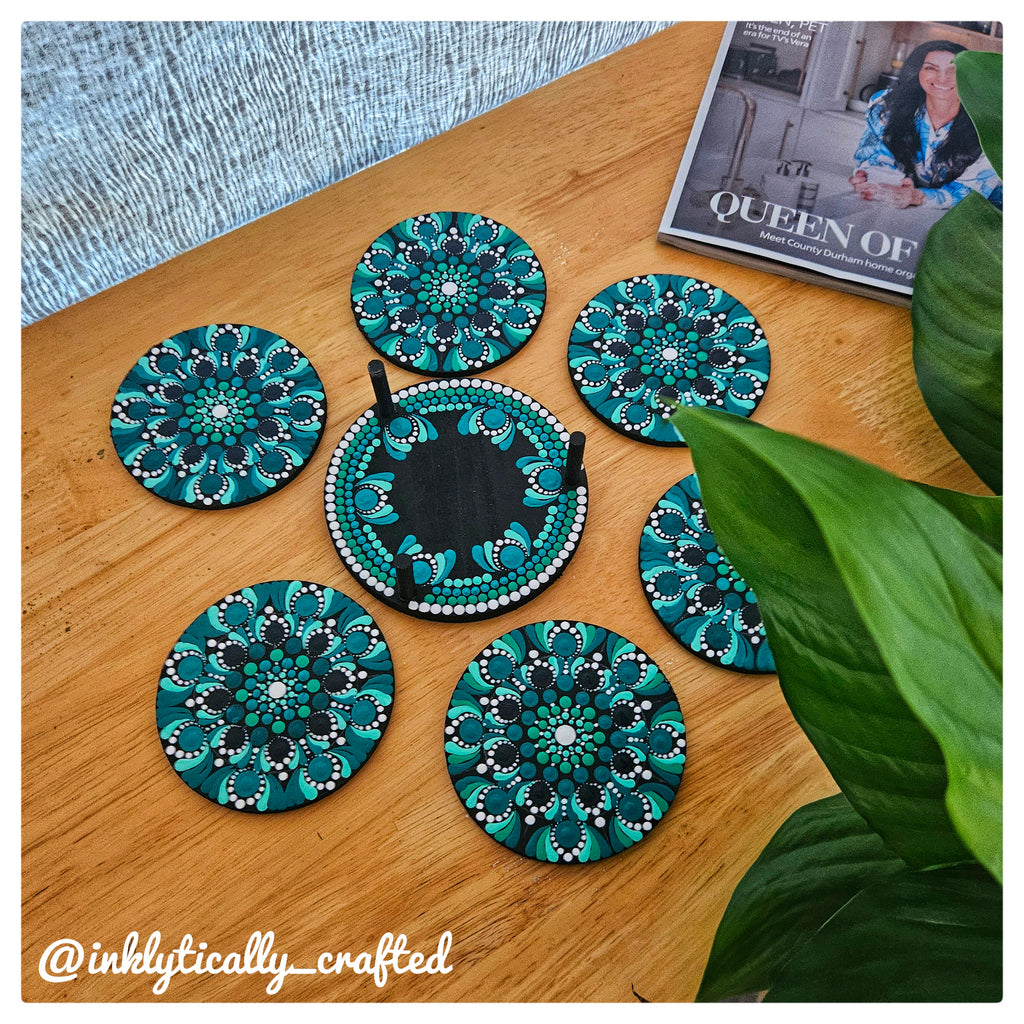 Dot Mandala Coaster Set of 6 with Stand