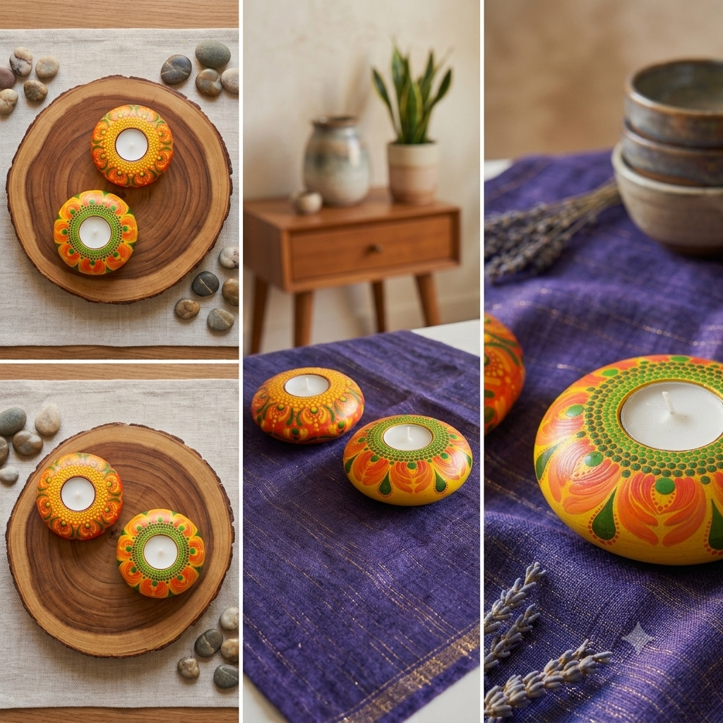 Dot Mandala Ceramic Round Candle Holder
