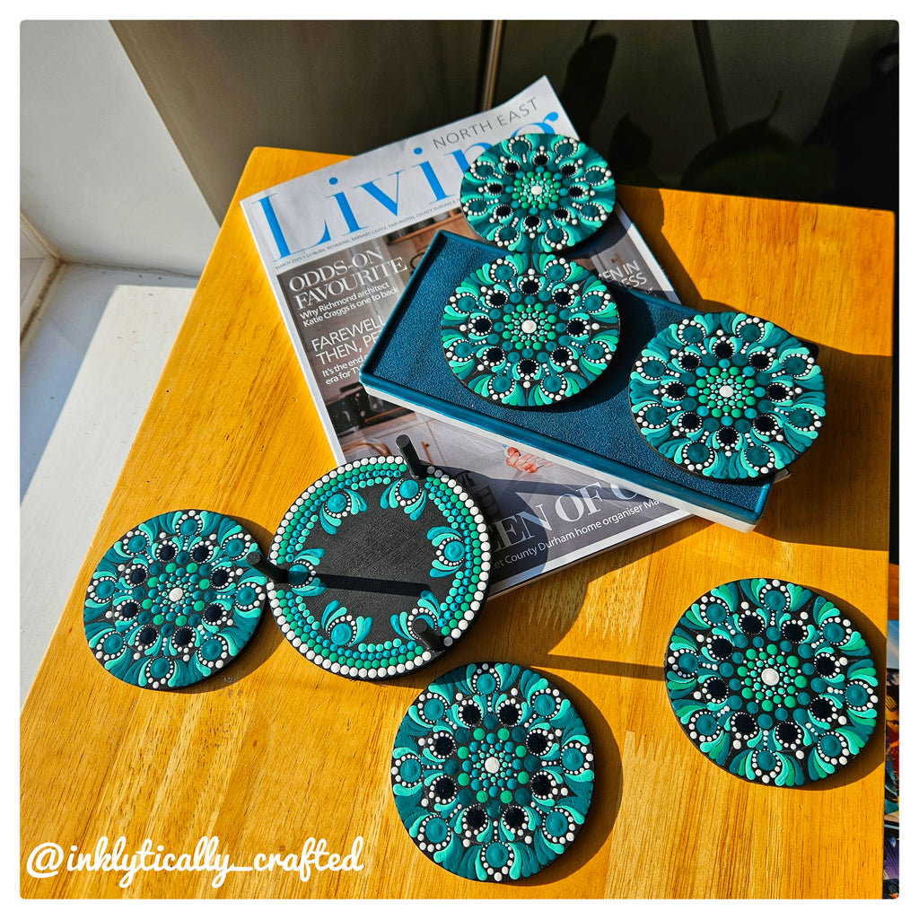 Dot Mandala Coaster Set of 6 with Stand