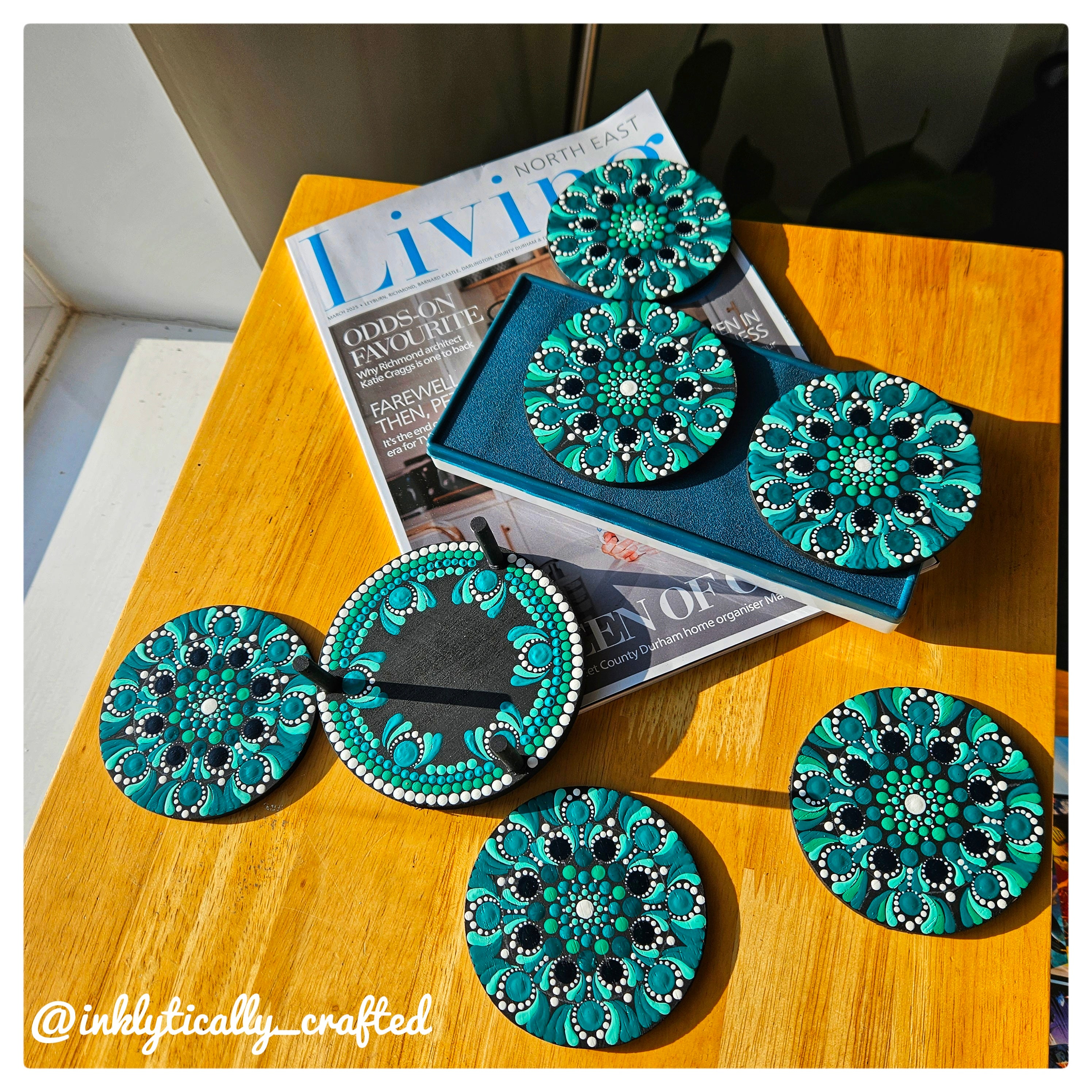 Dot Mandala Coaster Set of 6 with Stand