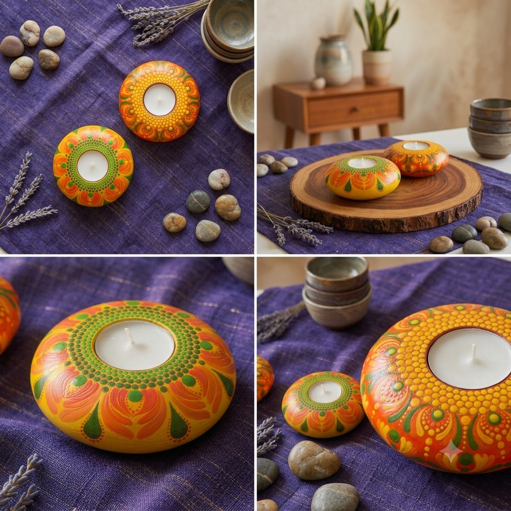 Dot Mandala Ceramic Round Candle Holder